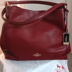 COACH Edie 31 bag,EUC,dark red,gold hardware,pebbled leather